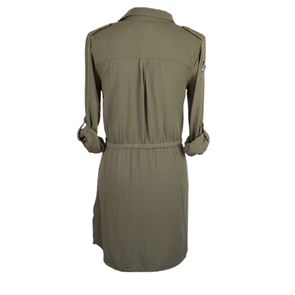 Army Olive Green Patched Shirt Dress - Picture 4 of 6